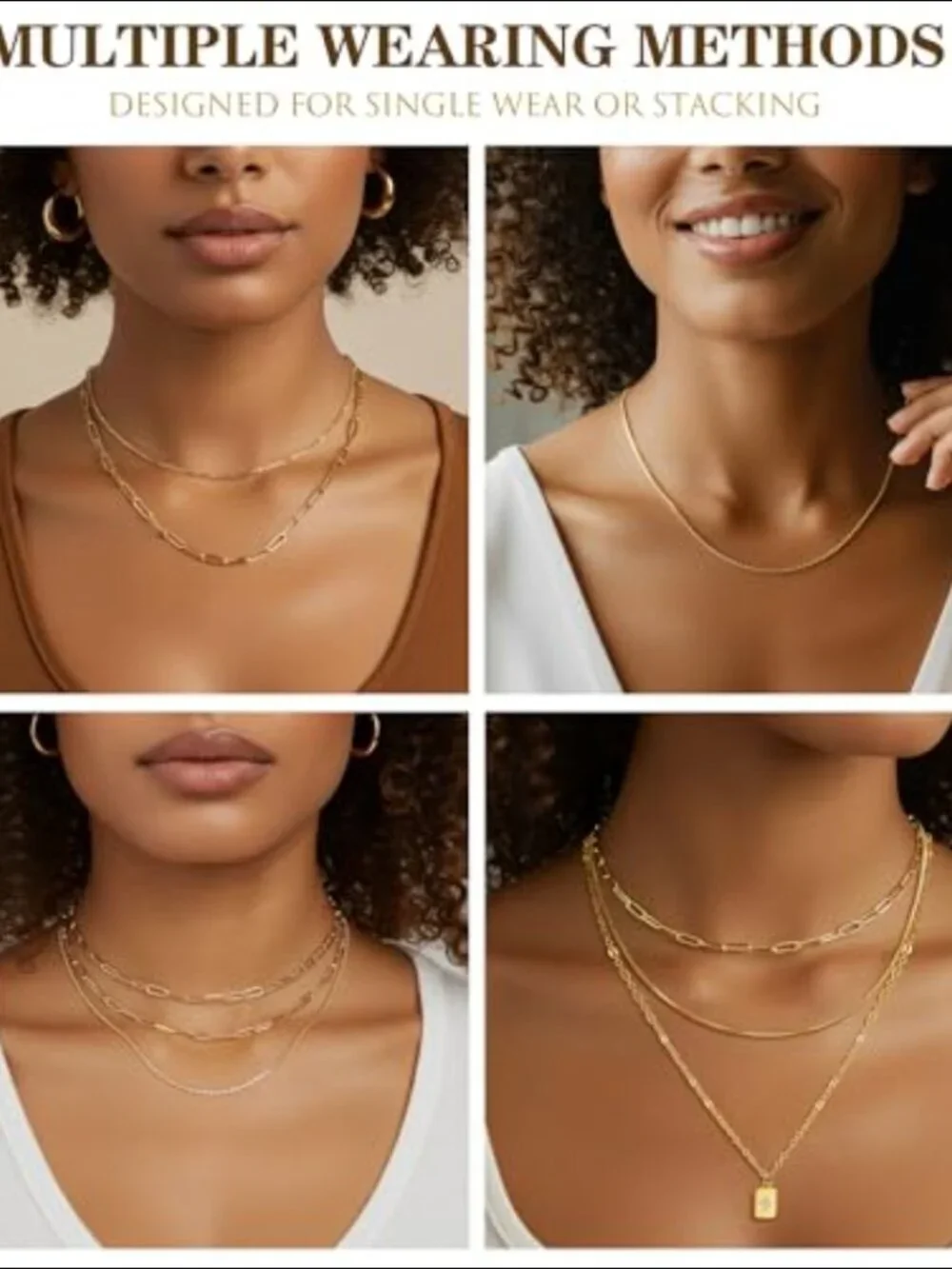14K Yellow Gold Layered Necklace Set Stackable Pendant - Picture 4 of 5